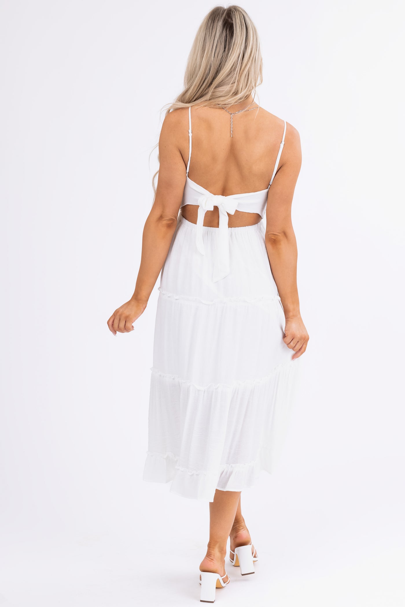 Off White Crochet Bodice Tiered Midi Dress