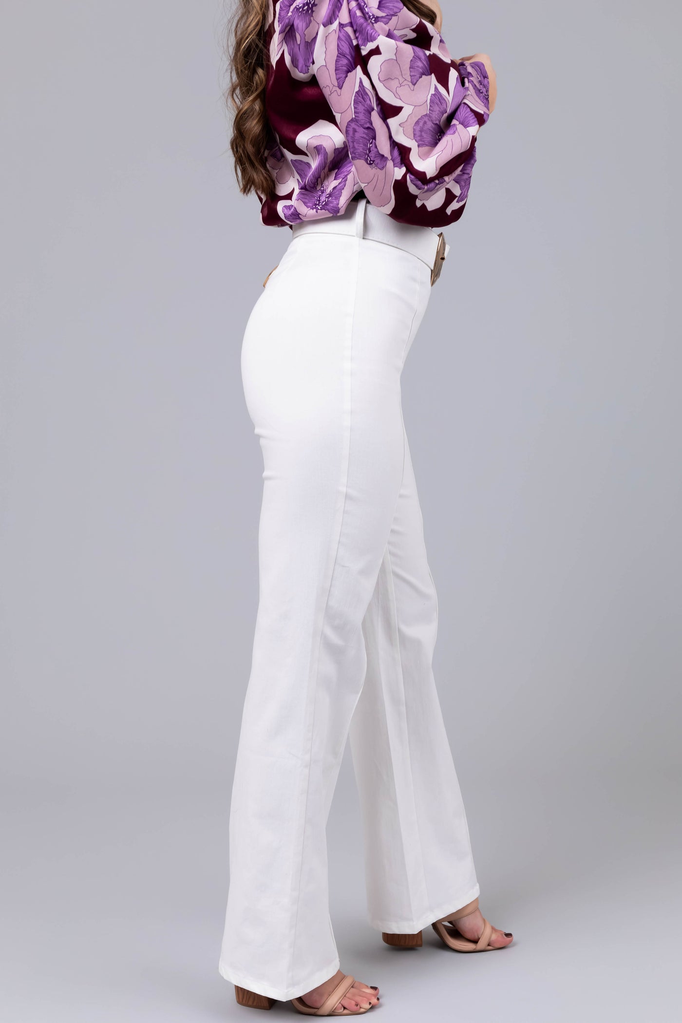 Off White Denim High Waisted Pants with Belt