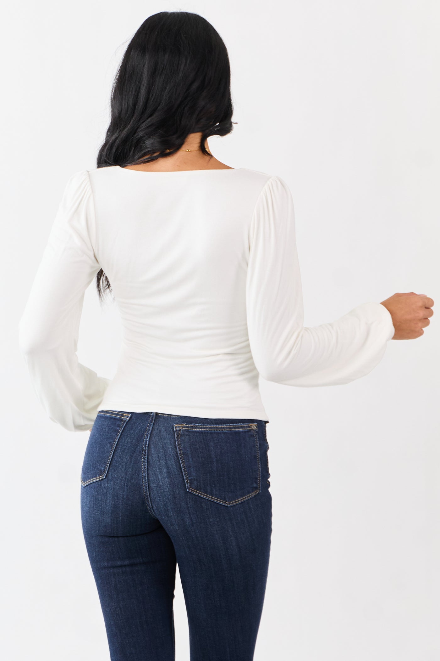 Off White Double Layer Knit Balloon Sleeve Top