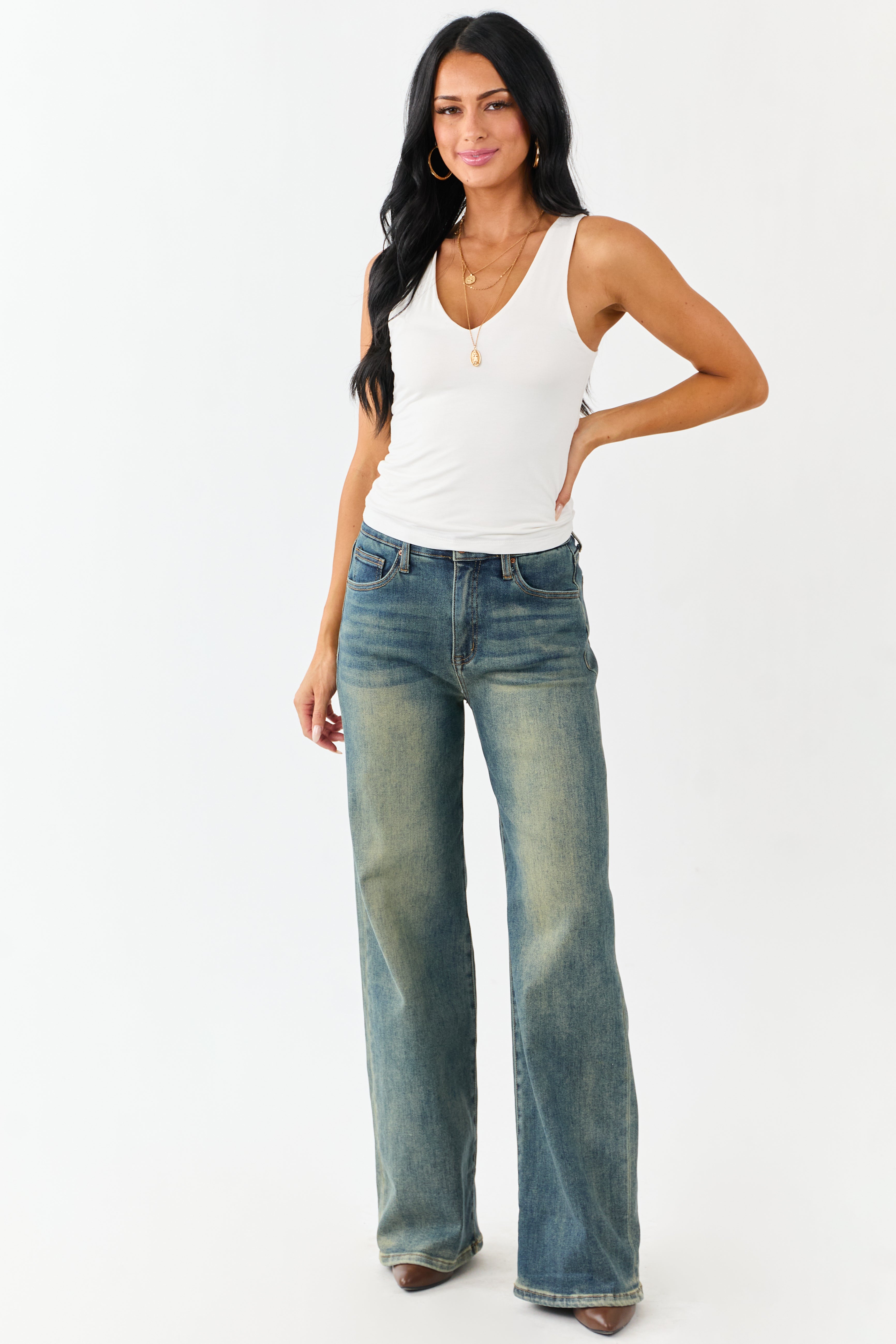 Off White Double Layer Knit V-Neck Tank Top | Lime Lush Boutique