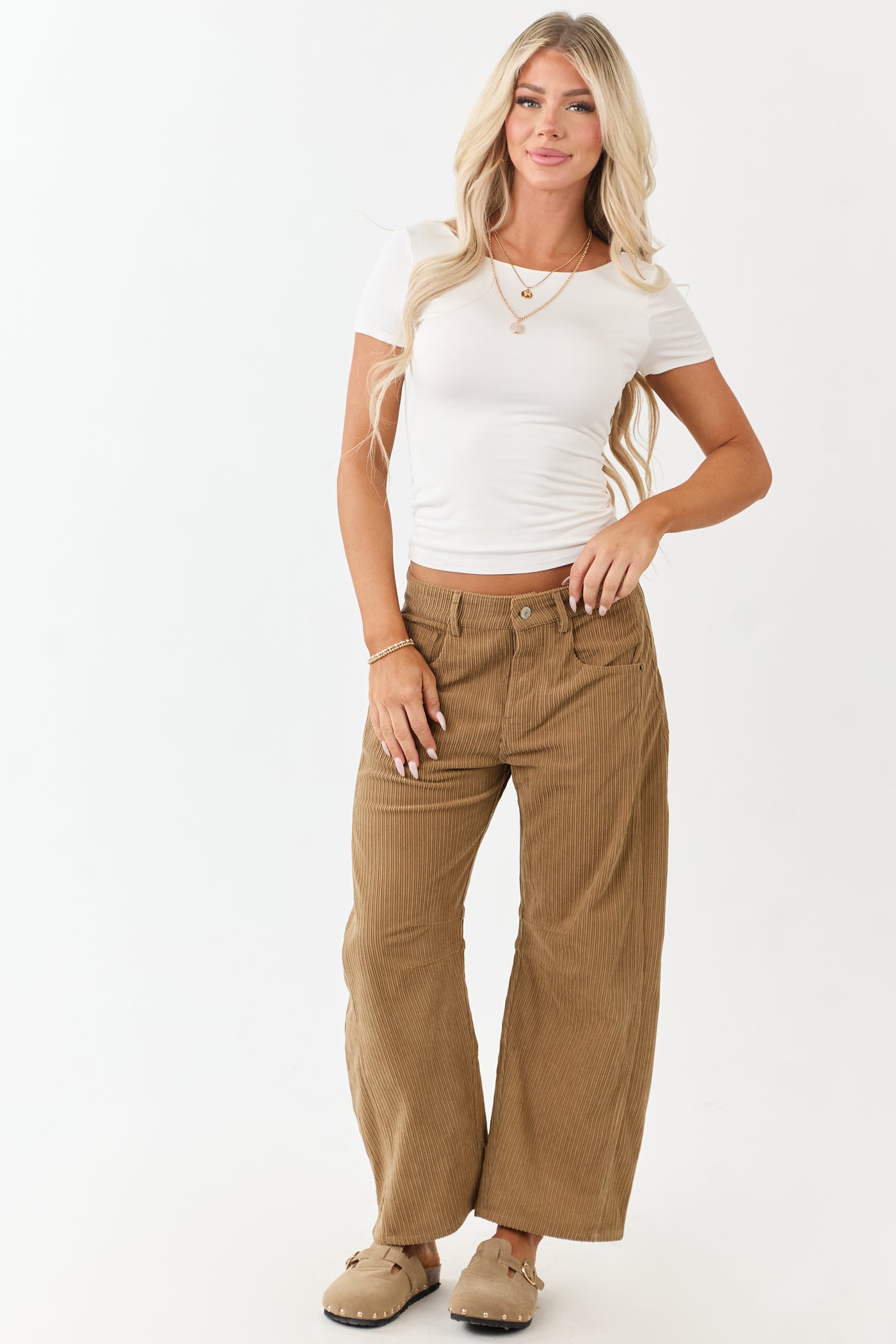 Off White Double Layer Short Sleeve Basic Top