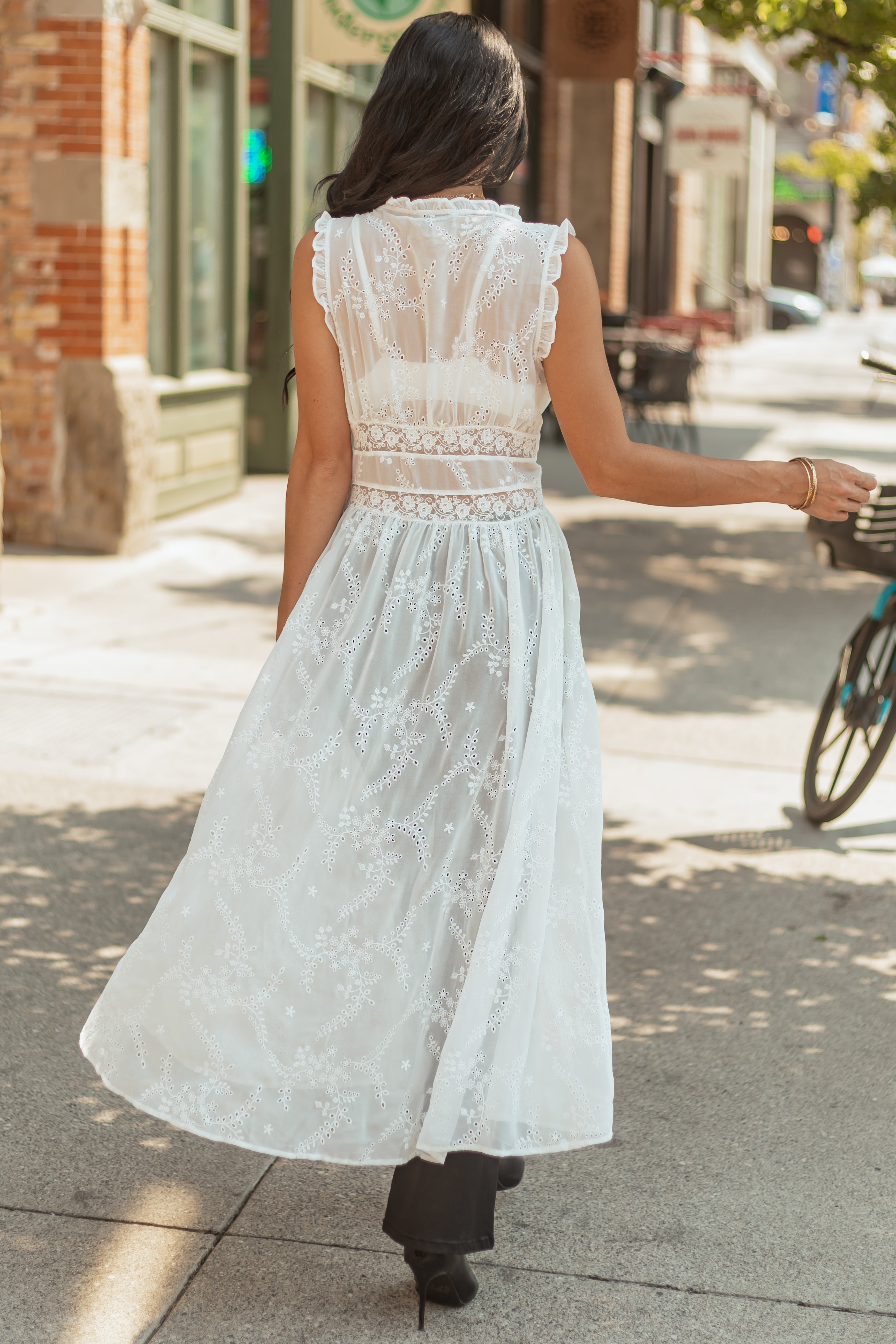 Off White Embroidered Eyelet Lace Duster Vest
