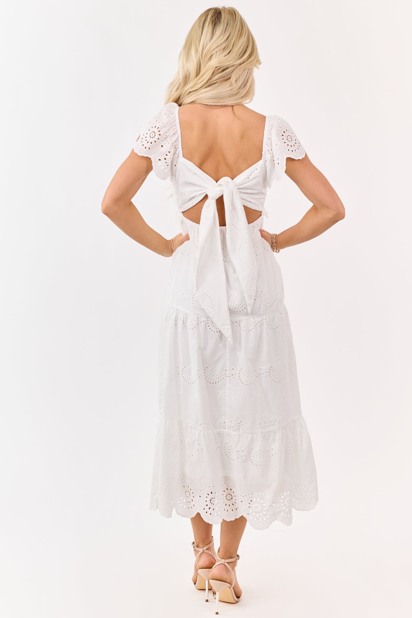 Off White Eyelet Cotton Lace Babydoll Midi Dress