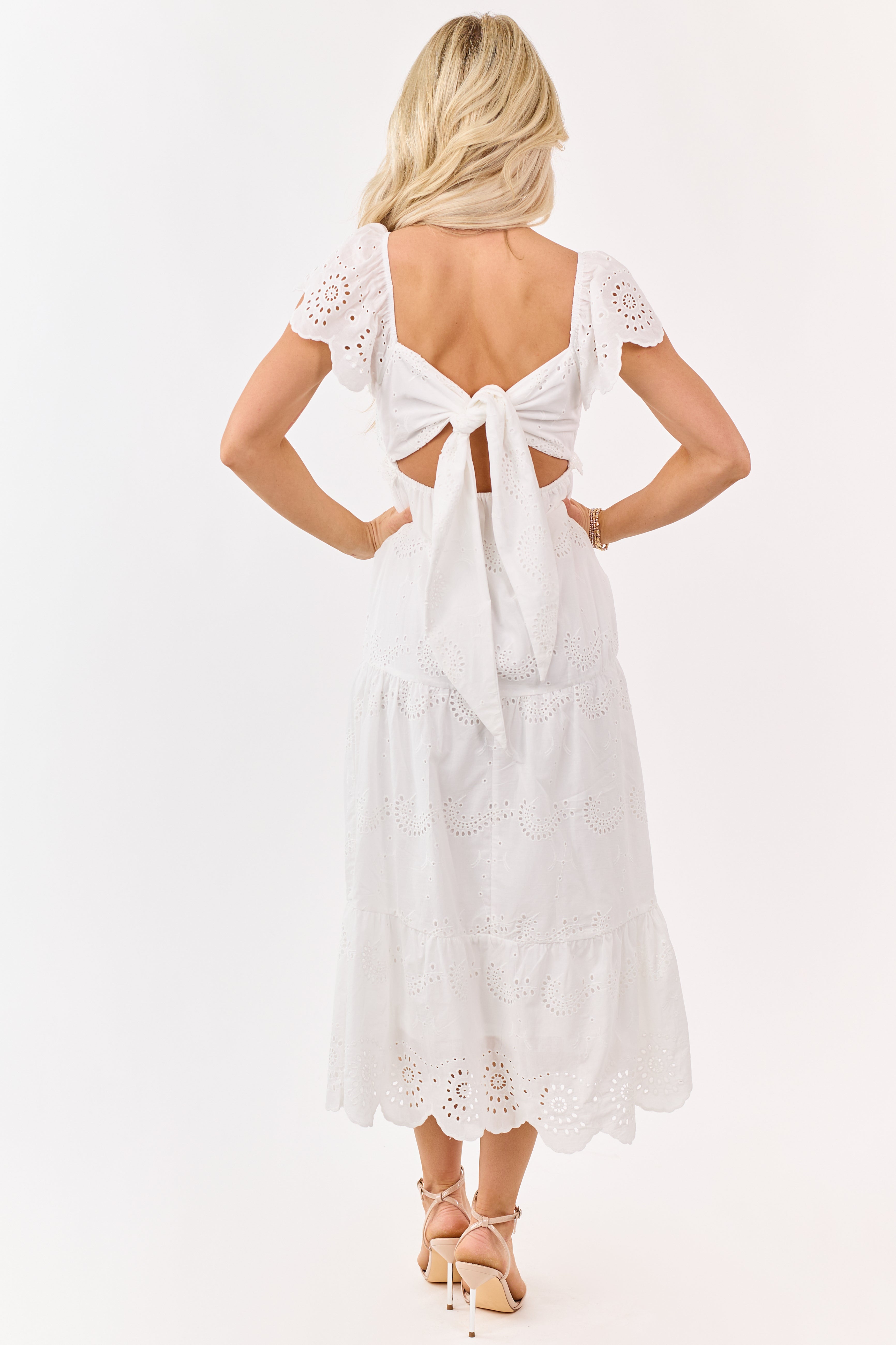 Off White Eyelet Cotton Lace Babydoll Midi Dress