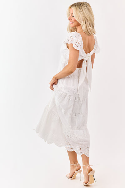 Off White Eyelet Cotton Lace Babydoll Midi Dress