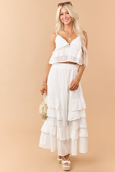 Off White Eyelet Lace Button Down Cami Top