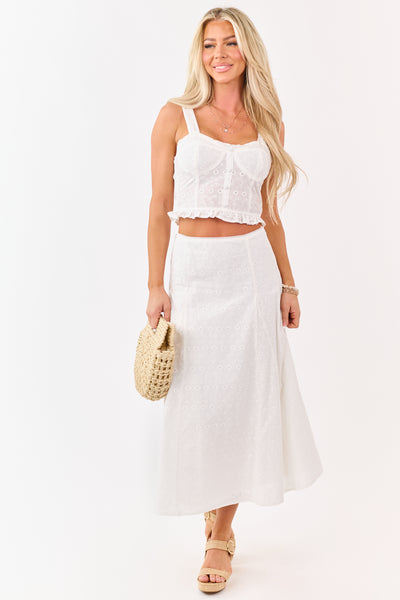 Off White Eyelet Lace Cropped Cotton Tank Top