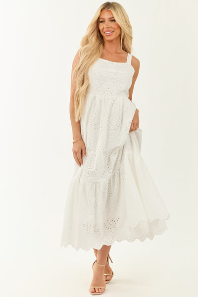 Off White Eyelet Lace Sleeveless Maxi Dress