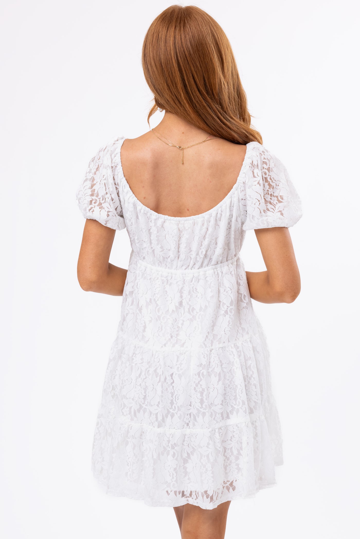 Off White Floral Lace Tiered Short Dress