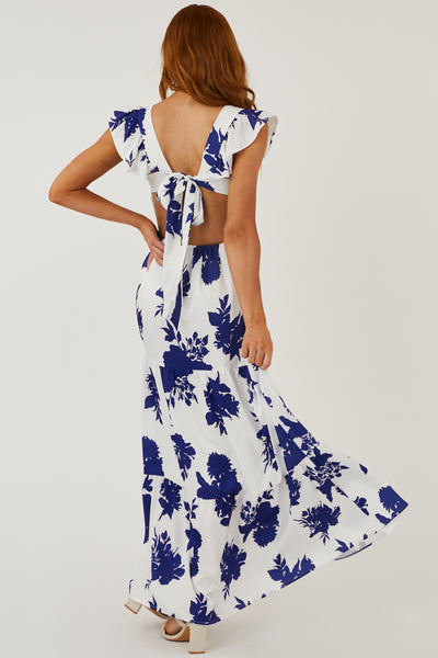 Off White Floral Ruffle Strap Tiered Maxi Dress