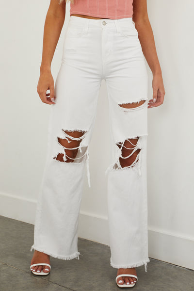 Off White High Rise 90s Loose Fit Distressed Jeans