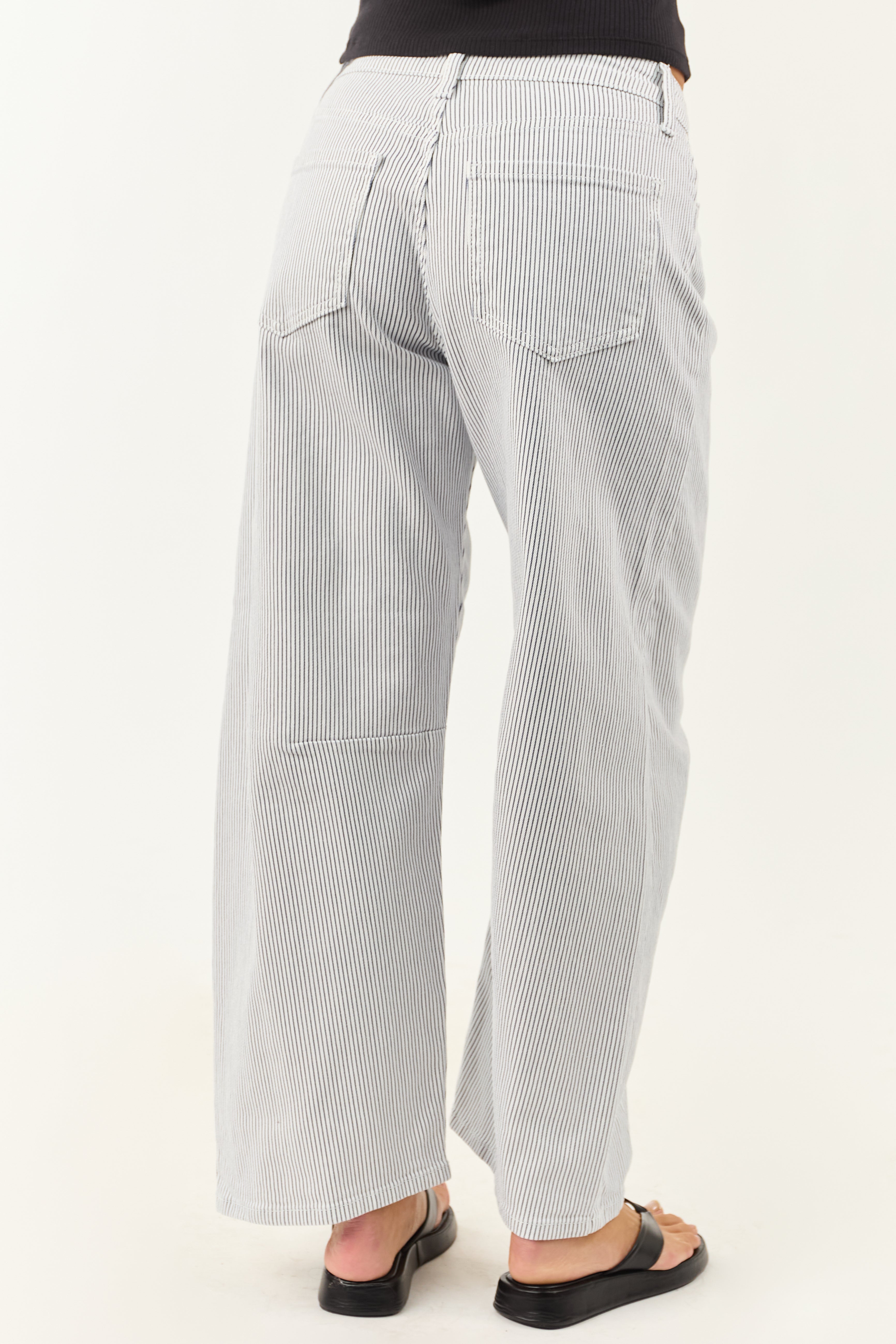 Off White High Rise Railroad Stripe Stretchy Barrel Jeans