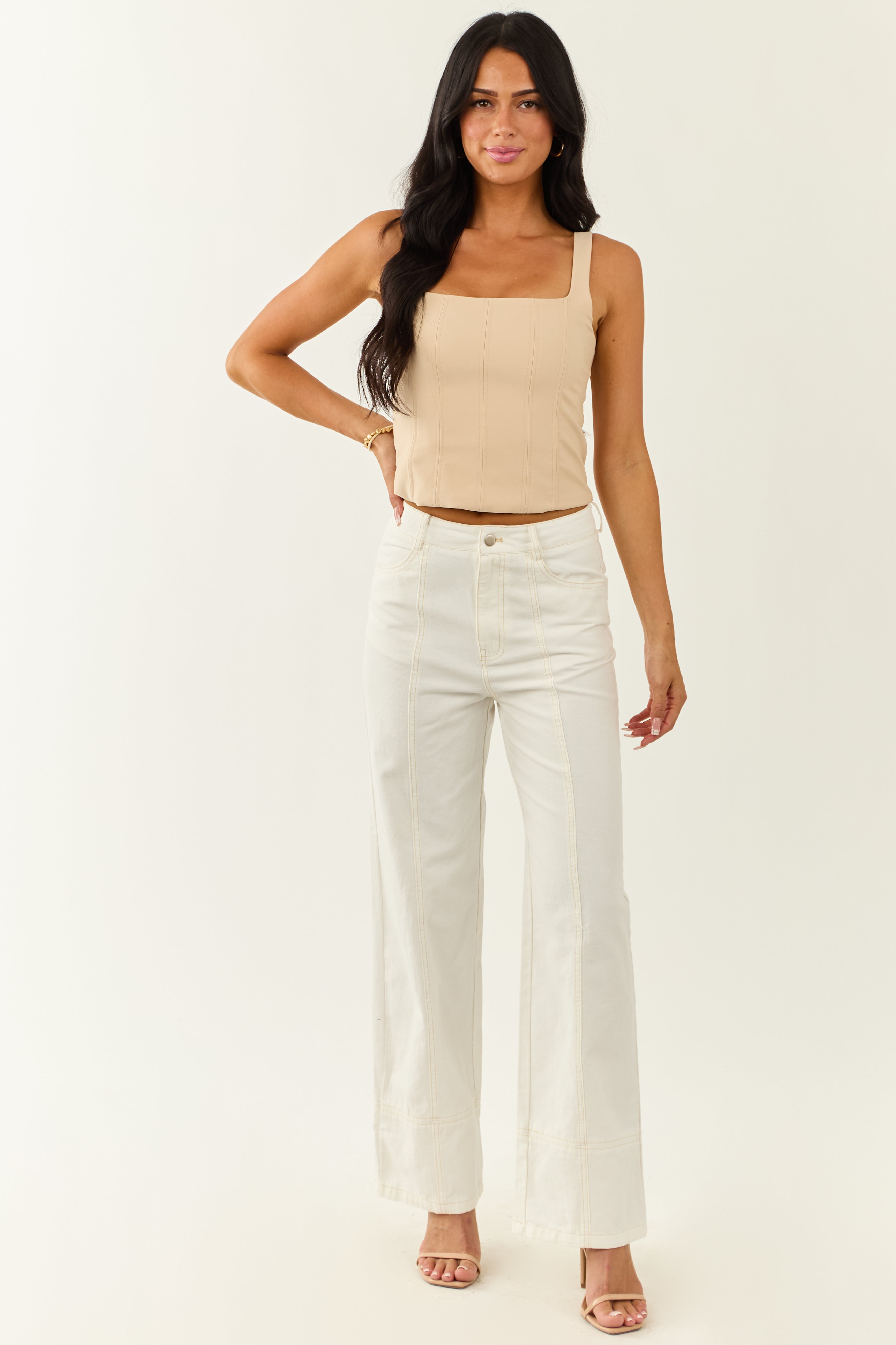 Off White High Waisted Straight Leg Denim Pants | Lime Lush Boutique