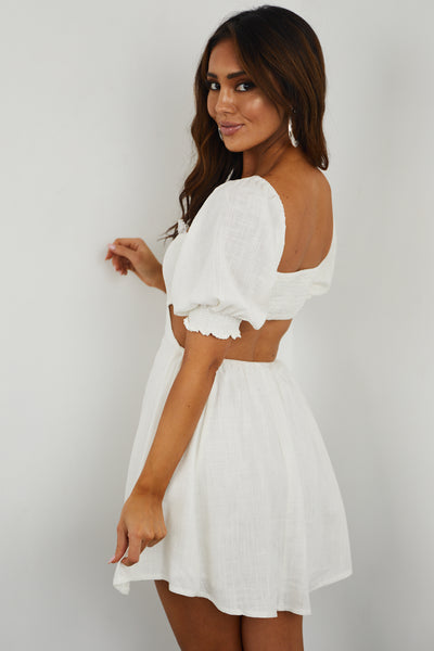 Off White Lace Detail Cut Out Back Mini Dress