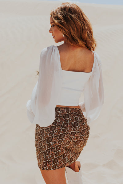 Off White Long Sleeve Square Neck Corset Top