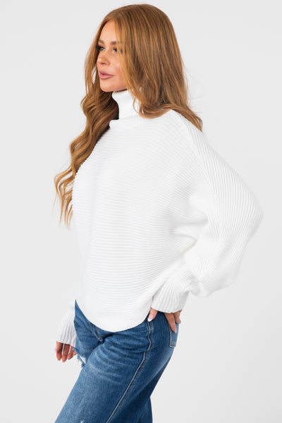 Off White Long Sleeve Turtleneck Knit Sweater