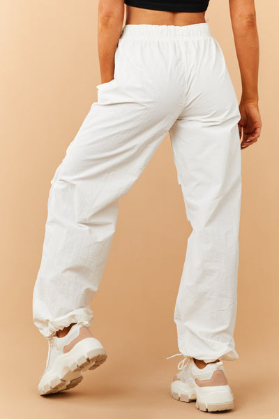 Off White Loose Fit Elastic Parachute Pants