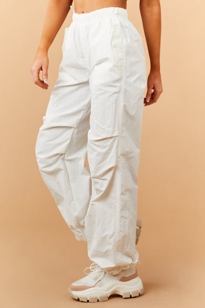 Off White Loose Fit Elastic Parachute Pants