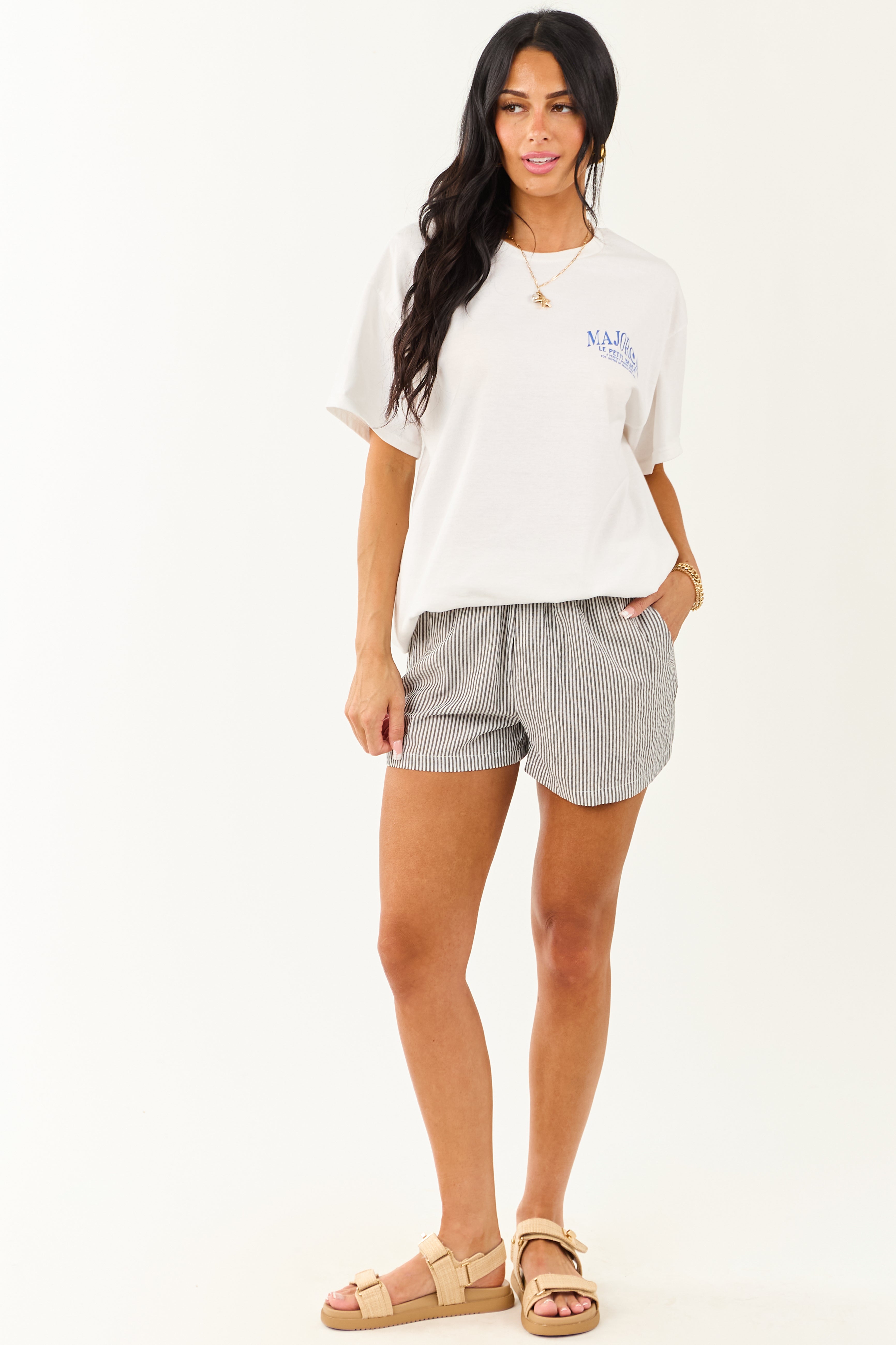 Off White 'Majorca' Graphic Cotton Short Sleeve Top