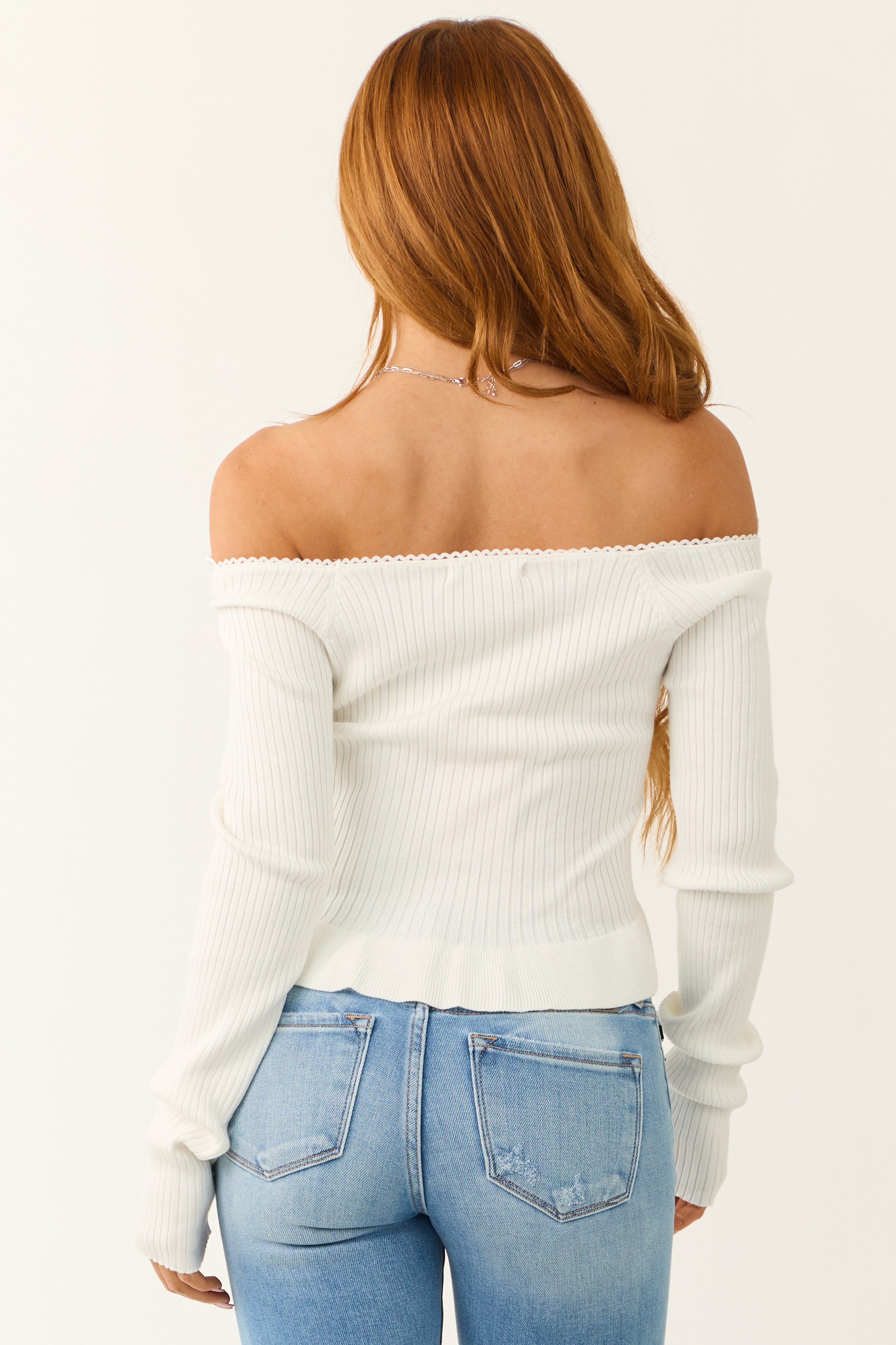 Off White Off the Shoulder Ribbon Detail Crop Top | Lime Lush Boutique