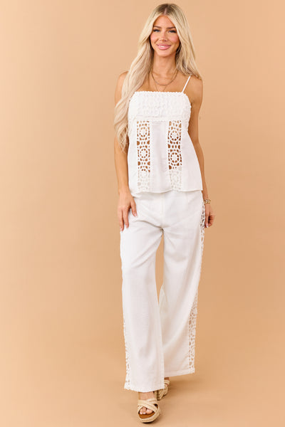 Off White Open Crochet Side Panel Wide Leg Pants