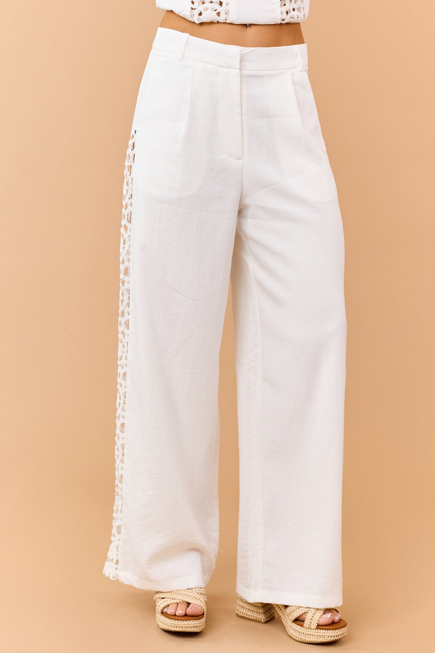 Off White Open Crochet Side Panel Wide Leg Pants