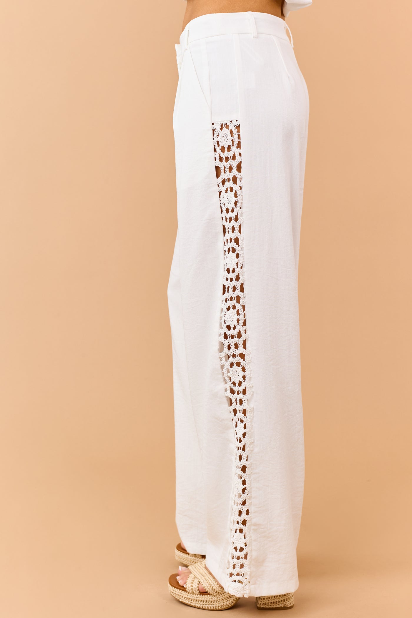 Off White Open Crochet Side Panel Wide Leg Pants