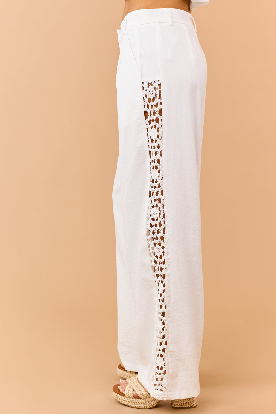 Off White Open Crochet Side Panel Wide Leg Pants