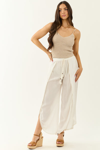 Off White Open Wrap Style Flowy Pants | Lime Lush Boutique