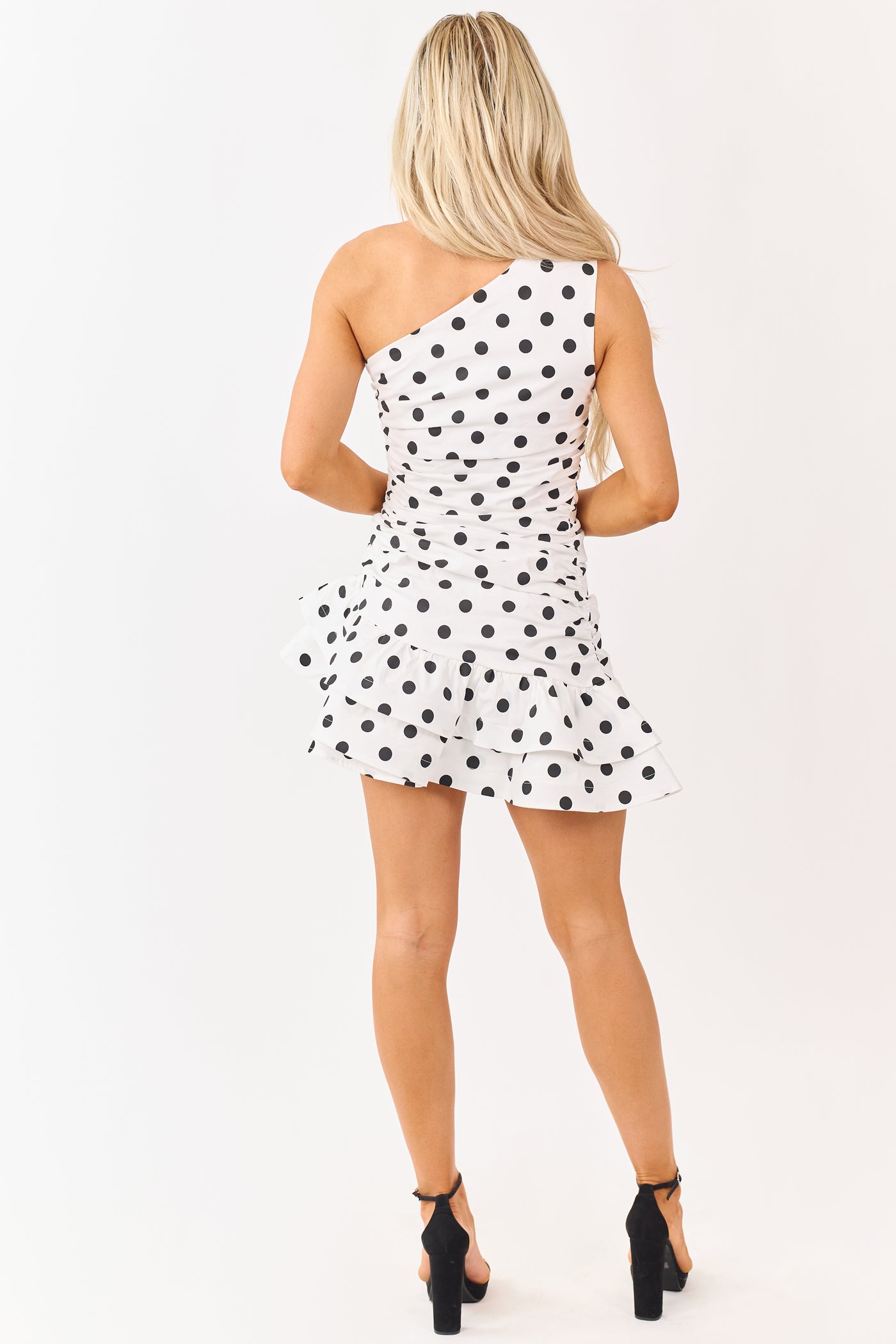 Off White Polka Dot One Shoulder Cotton Mini Dress