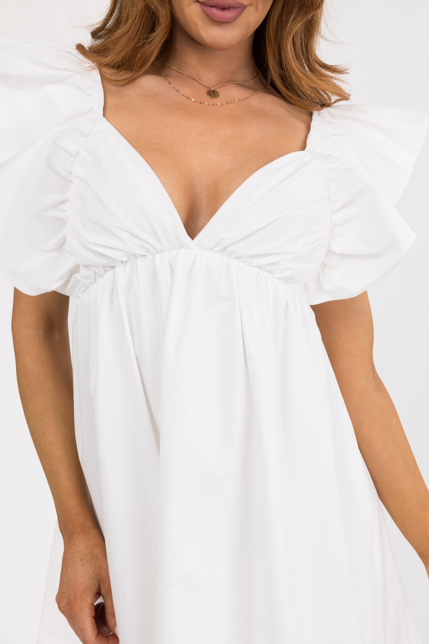 white short sleeve mini dress Off White Poplin Short Ruffle Sleeve Mini Dress