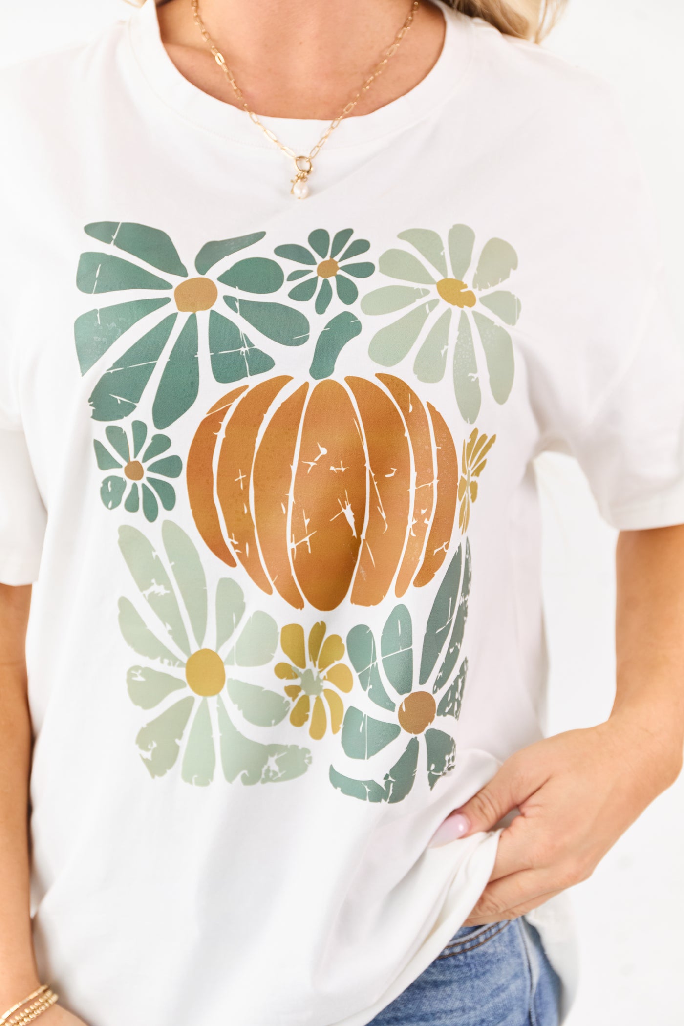 Off White Pumpkin Graphic Short Sleeve Top