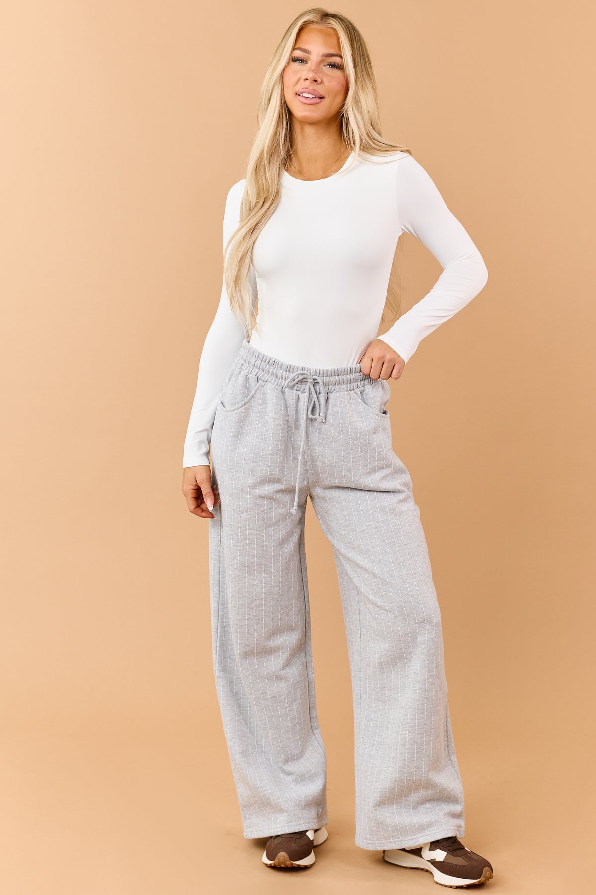 Off White Round Neck Long Sleeve Fitted Bodysuit