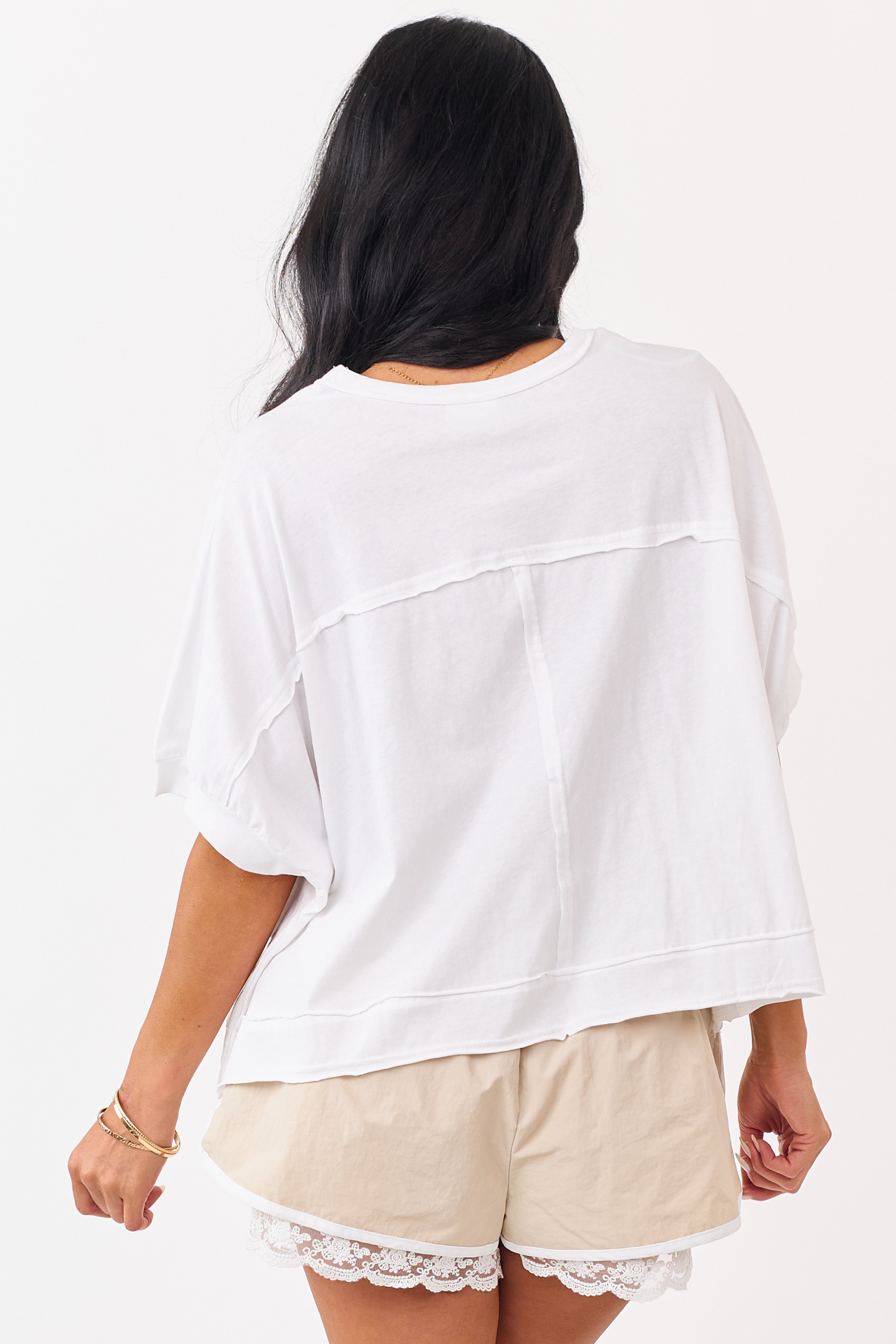 Off White Semi Cropped Boxy Cotton Tee