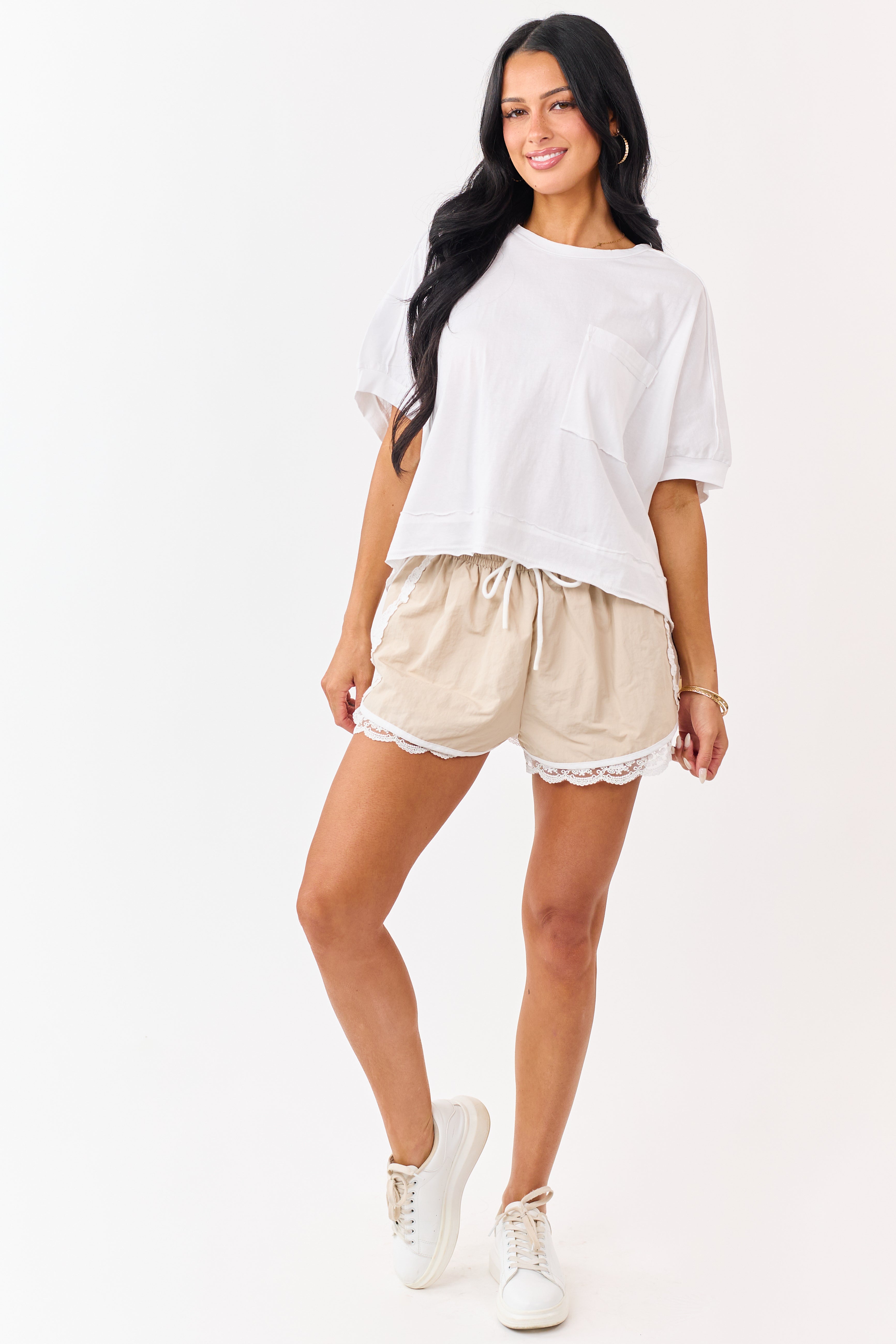 Off White Semi Cropped Boxy Cotton Tee