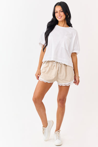 Off White Semi Cropped Boxy Cotton Tee