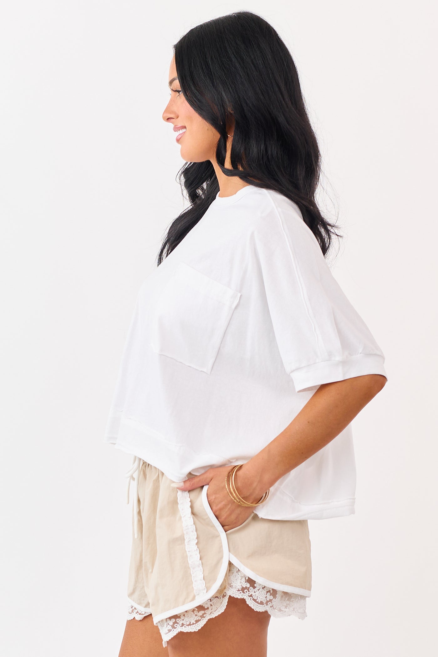 Off White Semi Cropped Boxy Cotton Tee
