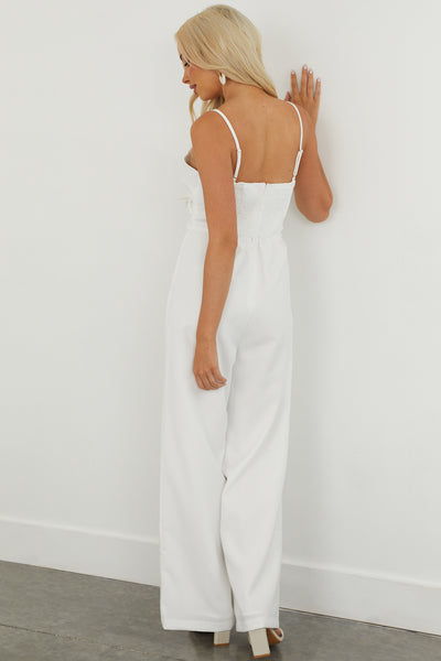 Off White Sleeveless Criss Cross Jumpsuit
