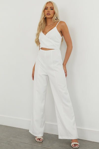 Off White Sleeveless Criss Cross Jumpsuit