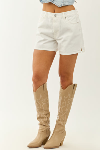 Off White Smocked Waist High Rise Jean Shorts