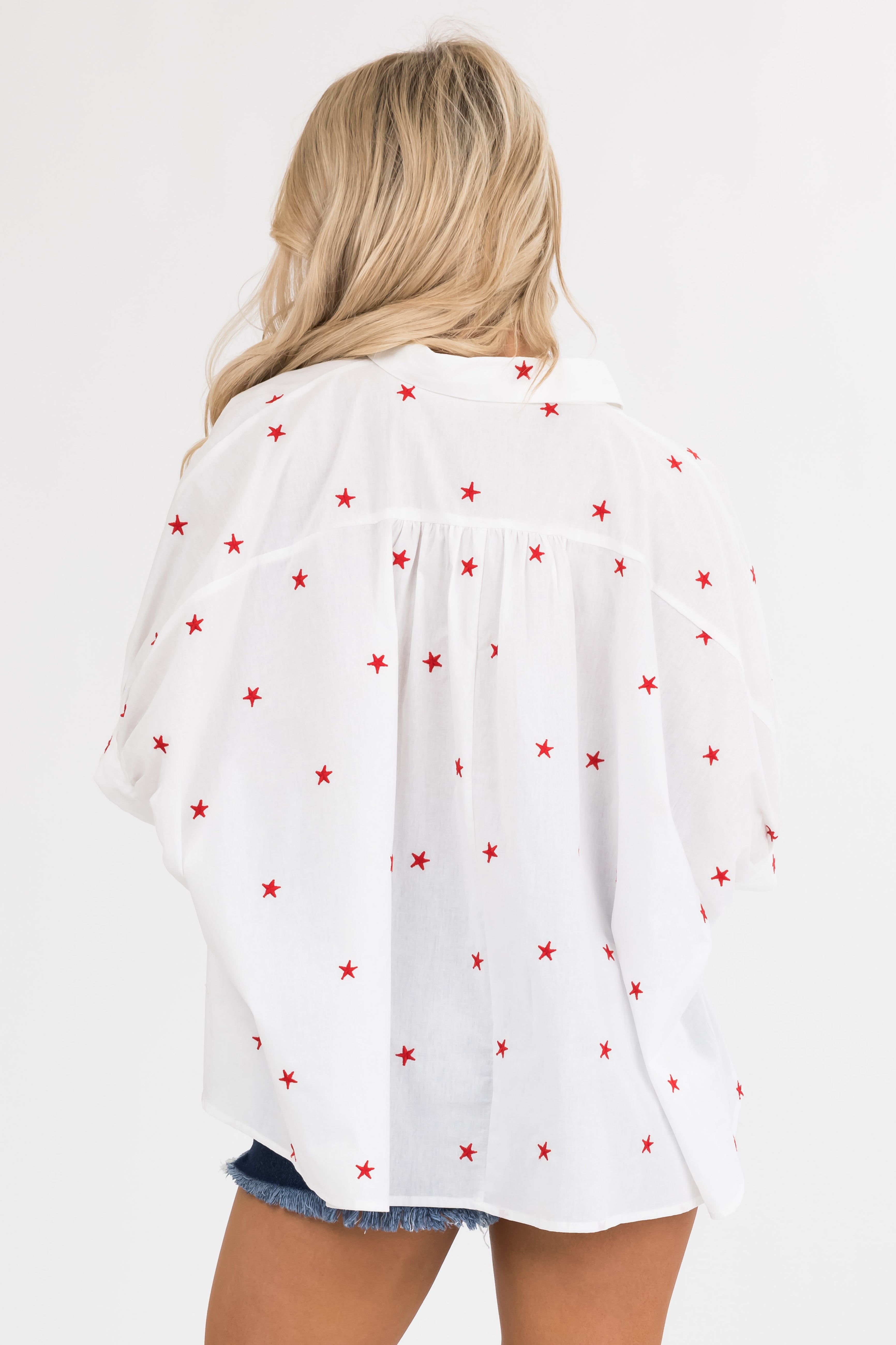 Off White Star Embroidered Button Up Oversized Shirt