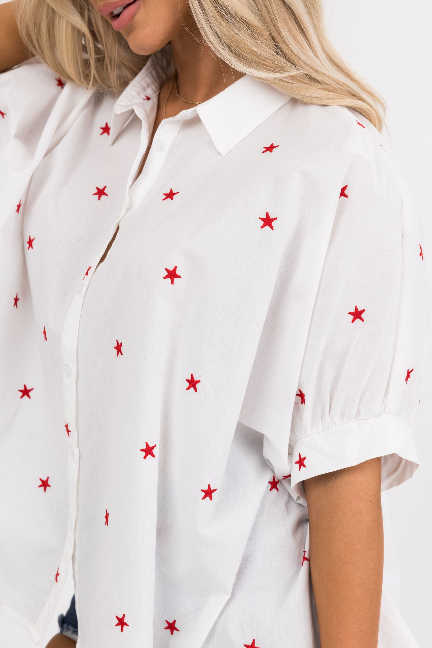 Off White Star Embroidered Button Up Oversized Shirt