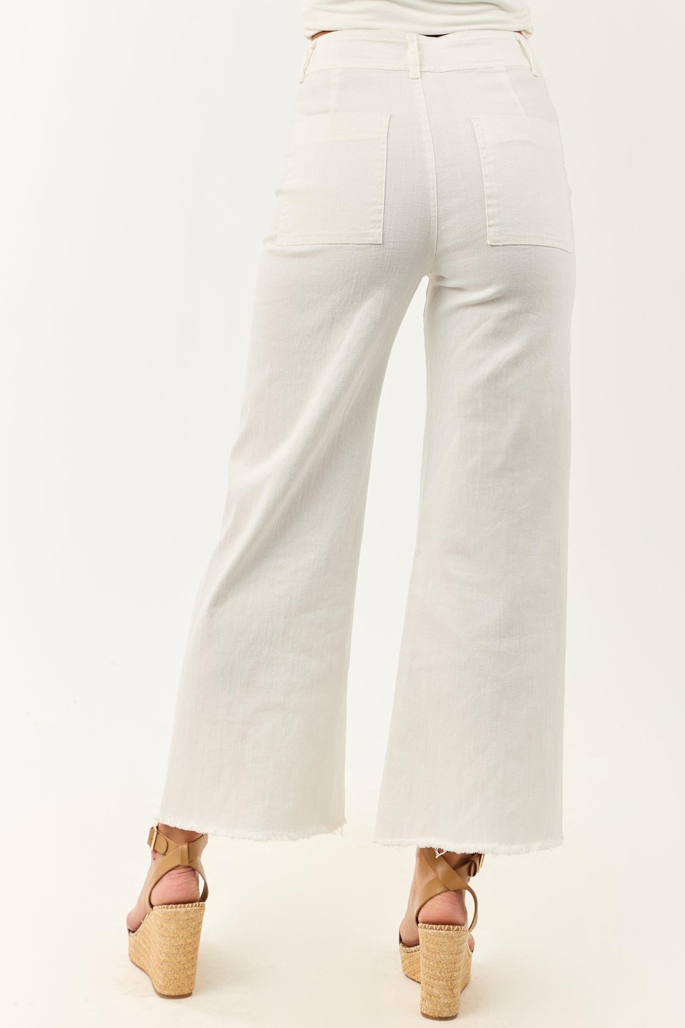 Off White Stretchy Denim Wide Leg Pants