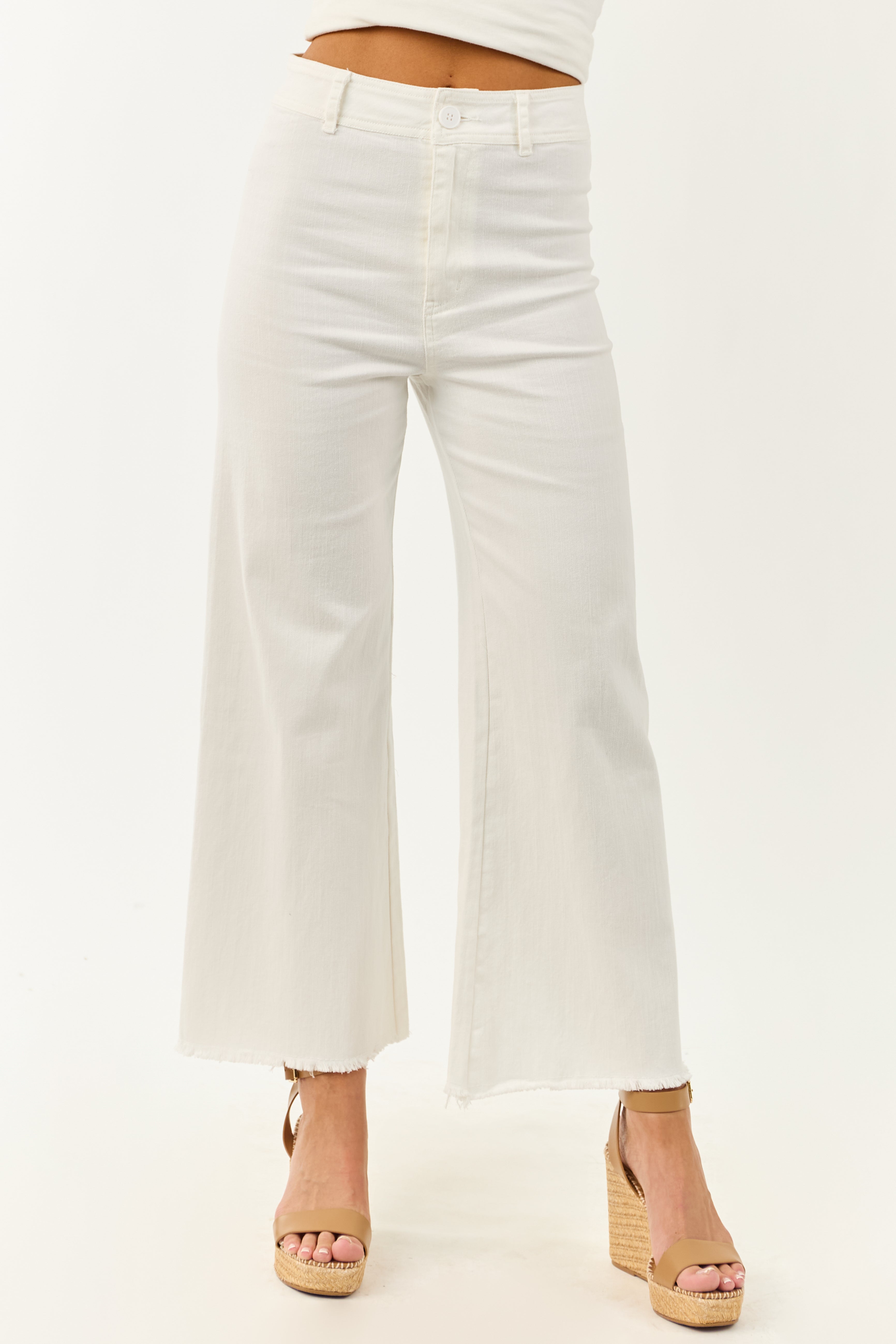 Off White Stretchy Denim Wide Leg Pants | Lime Lush Boutique