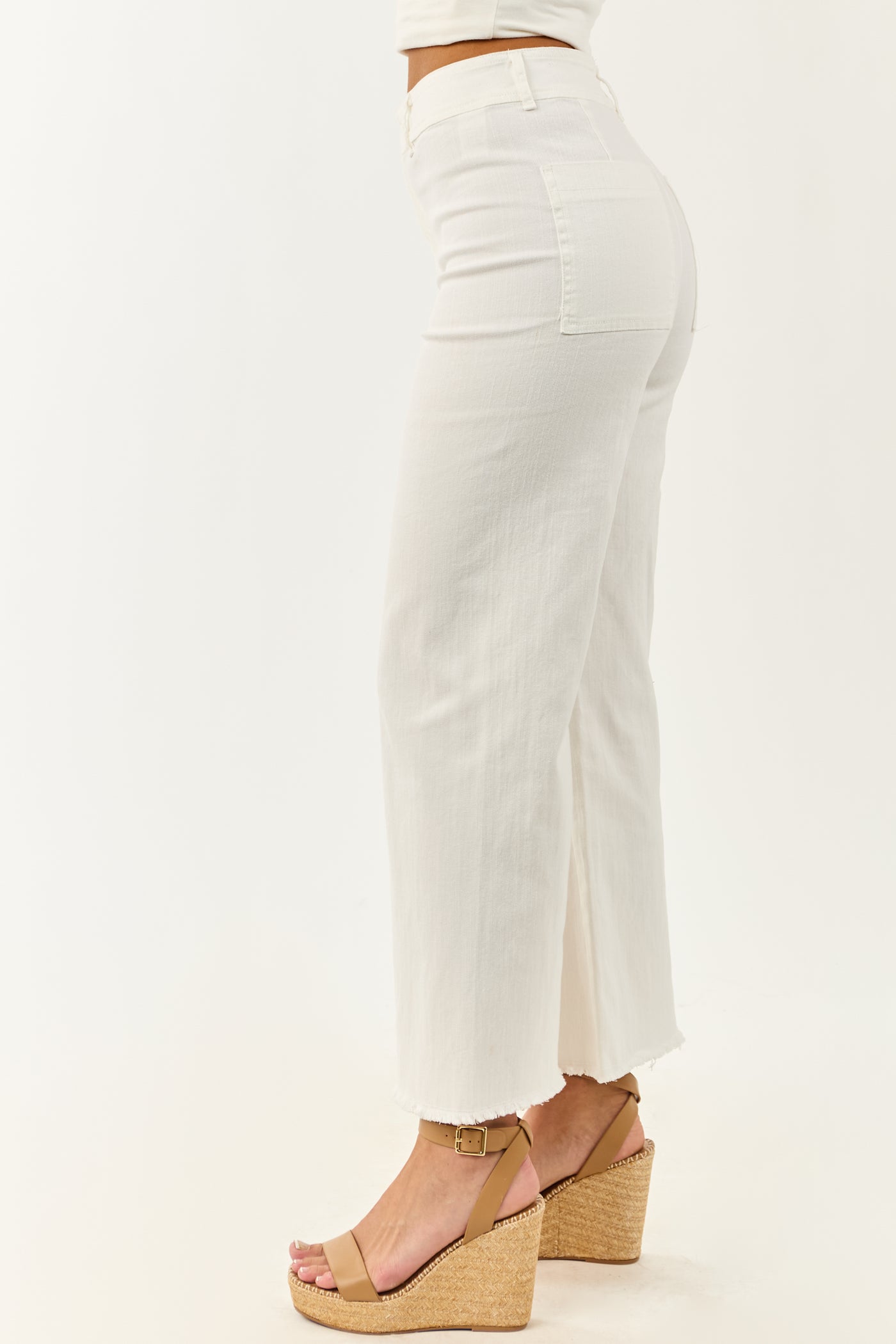 Off White Stretchy Denim Wide Leg Pants