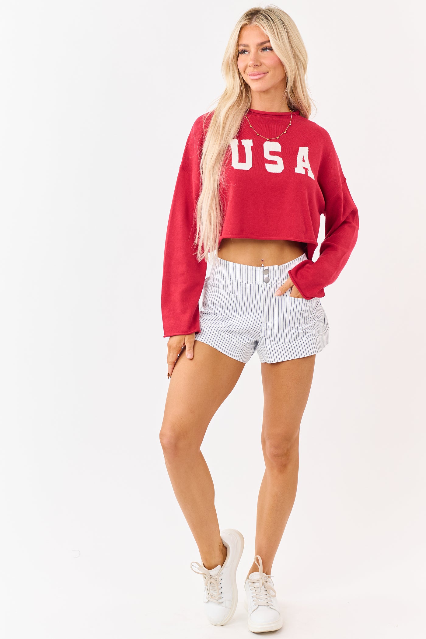 Off White Striped High Rise Stretchy Denim Shorts