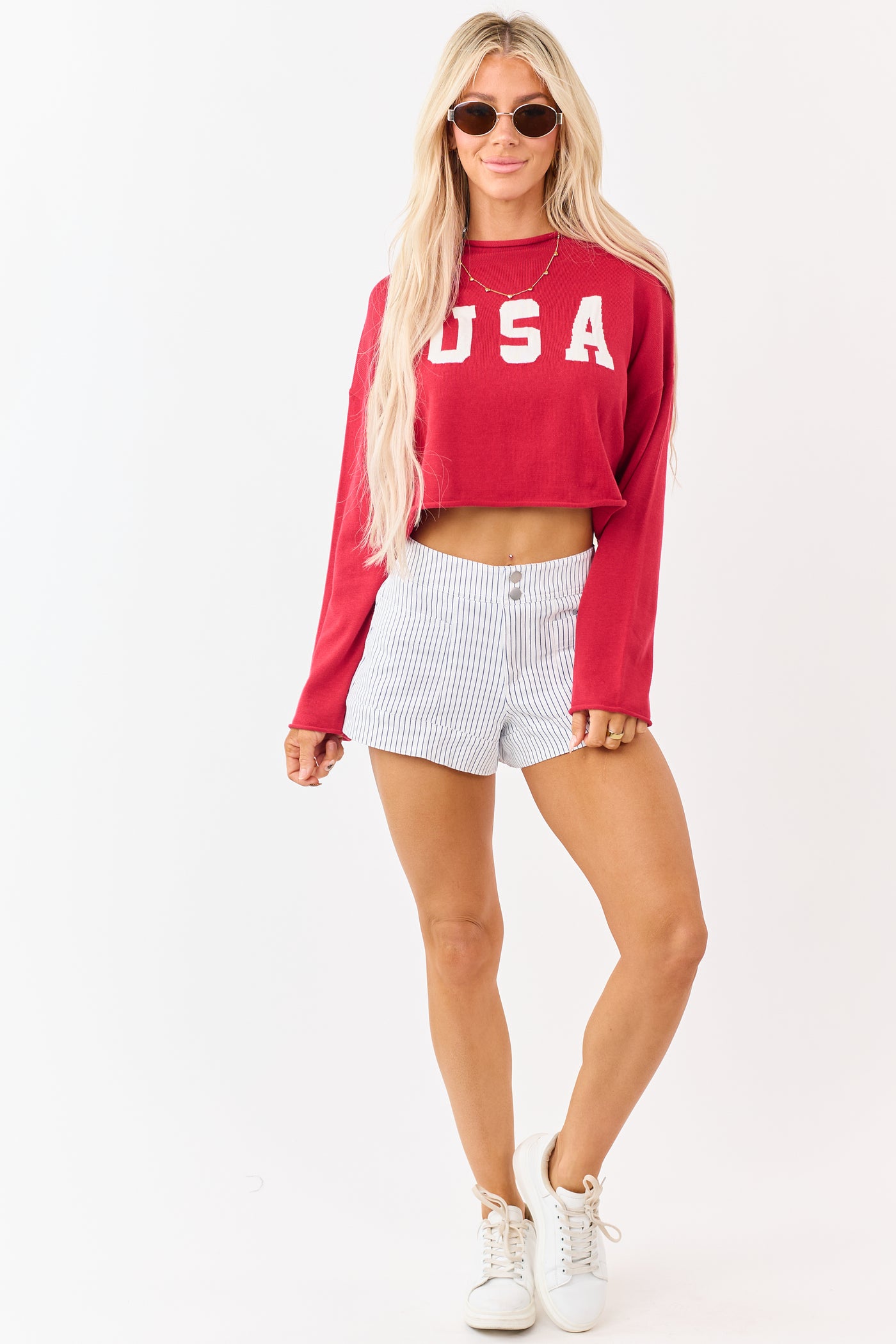 Off White Striped High Rise Stretchy Denim Shorts