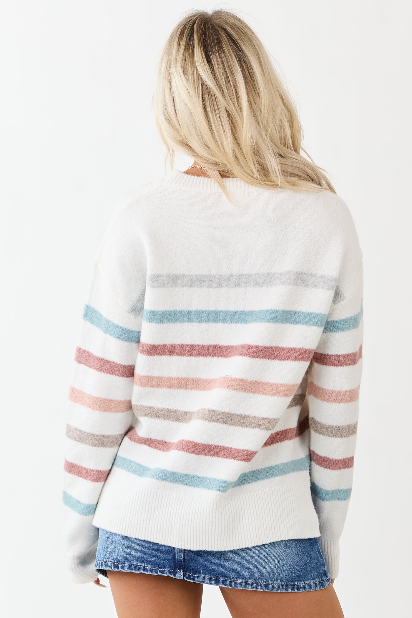 Off White Striped Long Sleeve Knit Sweater