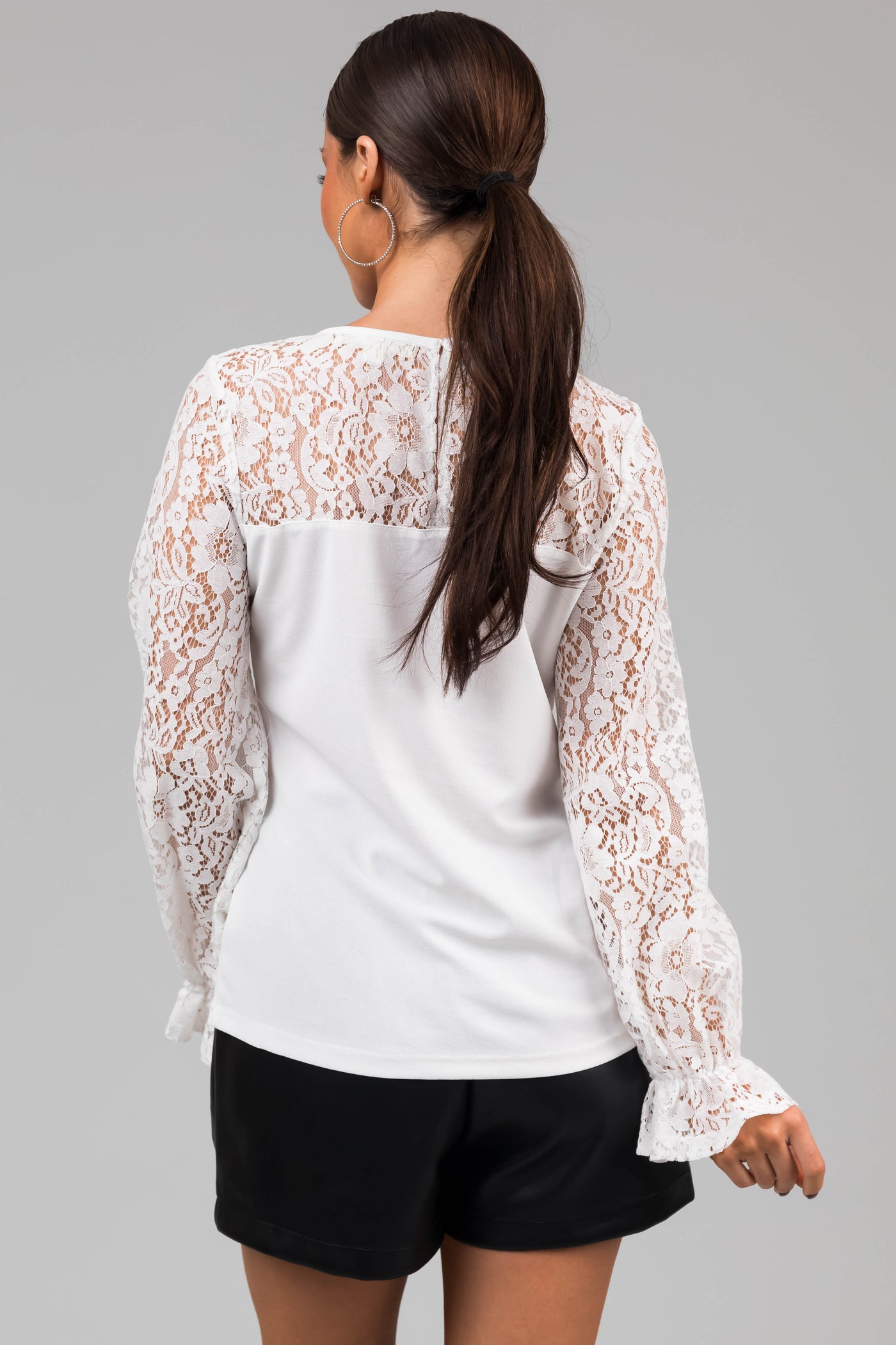 Off White Sweetheart Lace Long Sleeve Top