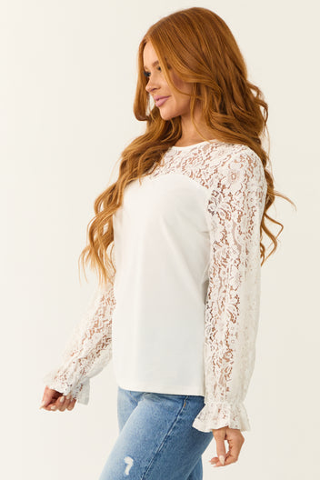 Off White Sweetheart Lace Long Sleeve Top | Lime Lush Boutique